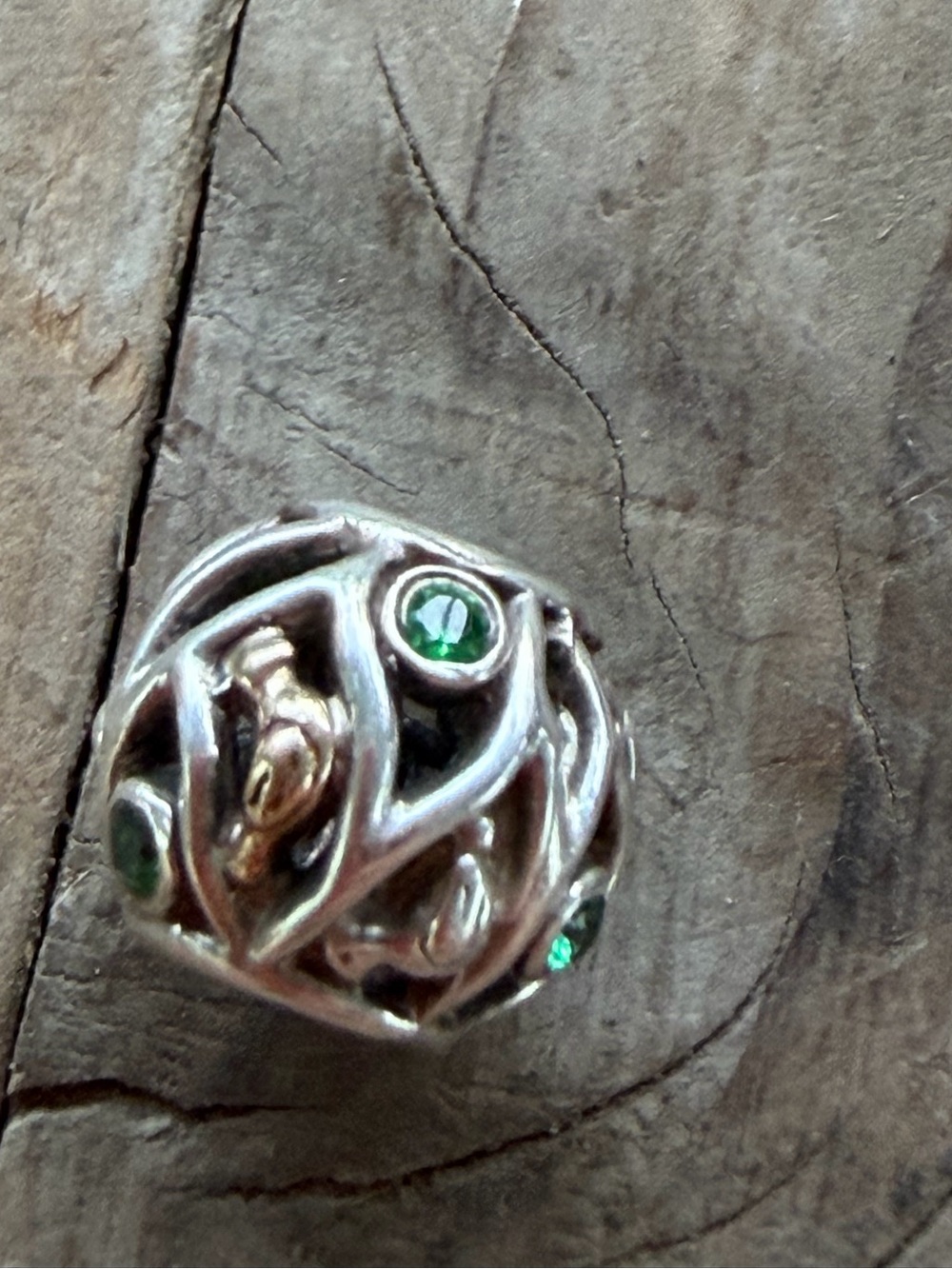 Pandora retired Birds of a feather charm 925 14kt and czs.